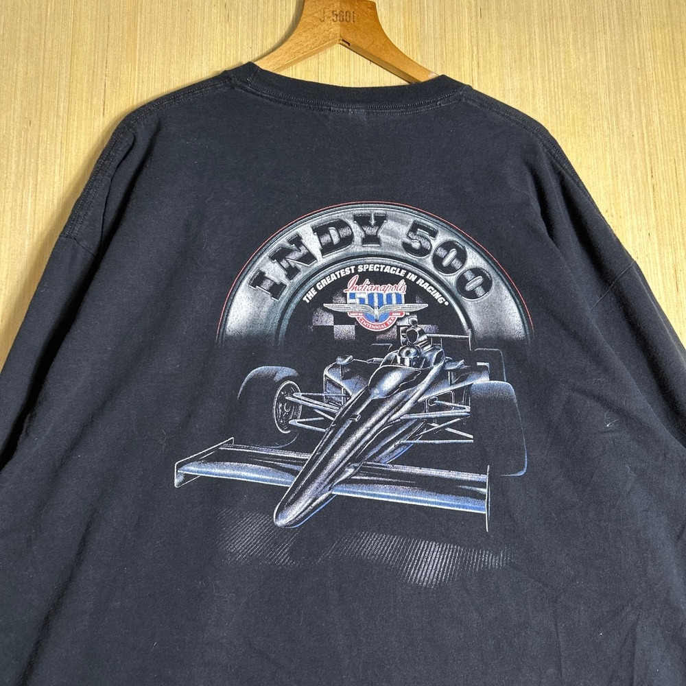 Vintage INDY 500 Shirt Mens 3X Black Long Sleeve Graphic Print Racing Car Y2K